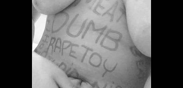  Chubby Black Bitch Humiliates with Body Writing